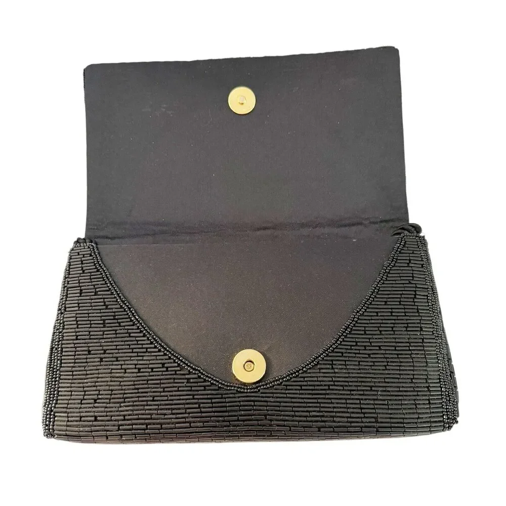 Vintage LENNOX Bags Clutch with‎ Black Gold Sequins 8.5 x 5
